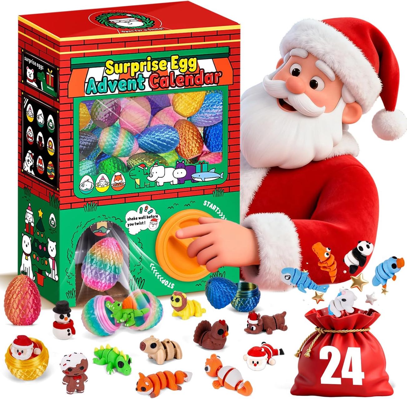 Advent Calendar Gift - 24 Pezzi Uova Sorpresa Stampate in